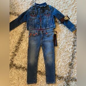 True Religion Manchester United 3T skinny jeans and jean jacket. New with tags.